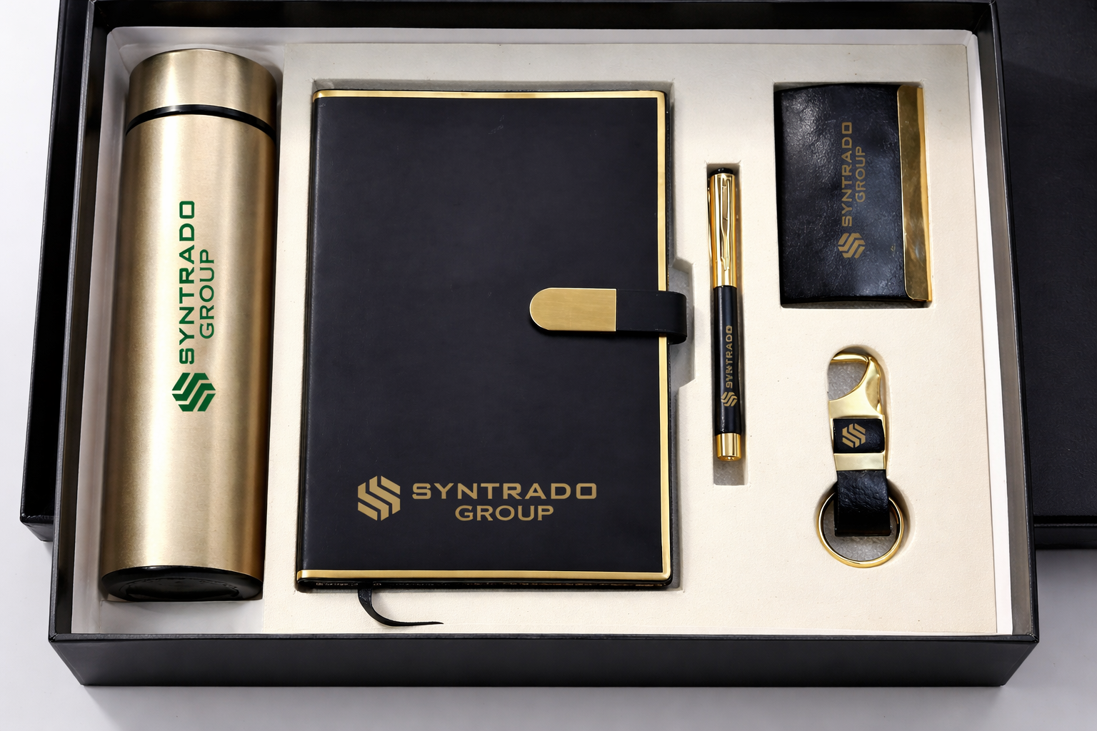 Premium Executive Corporate Gift Set with Flask, Diary, Pen, Card Holder and Keychain